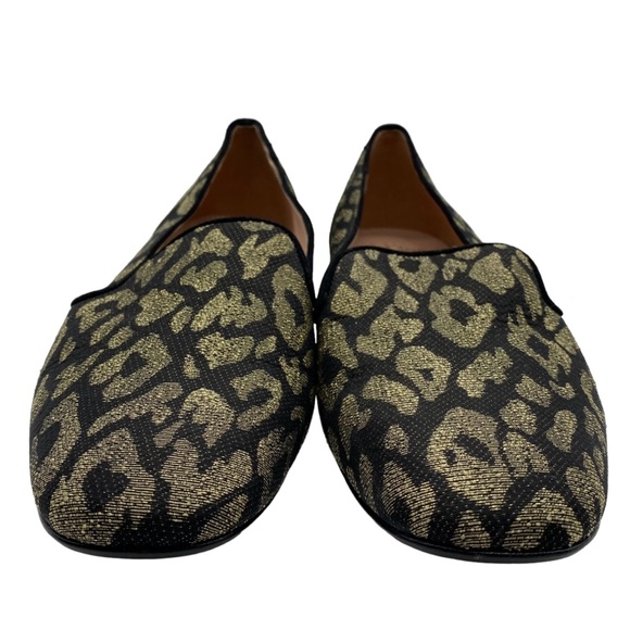 J. Crew Womens Shoes Smoking Flats Size 8 Black Gold Slip On Feminine Chic - Picture 7 of 13